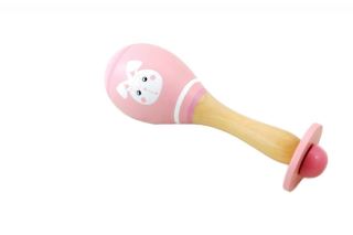 Dřevěné chrastítko rumba koule králíček - růžová, Adam Toys (1)