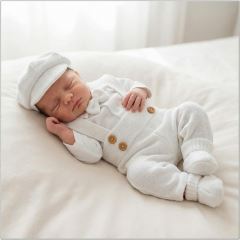 Z&Z 5-dílná pletená sada Boy, body, kalhoty, čepička, motýlek, botičky, bílá (9)