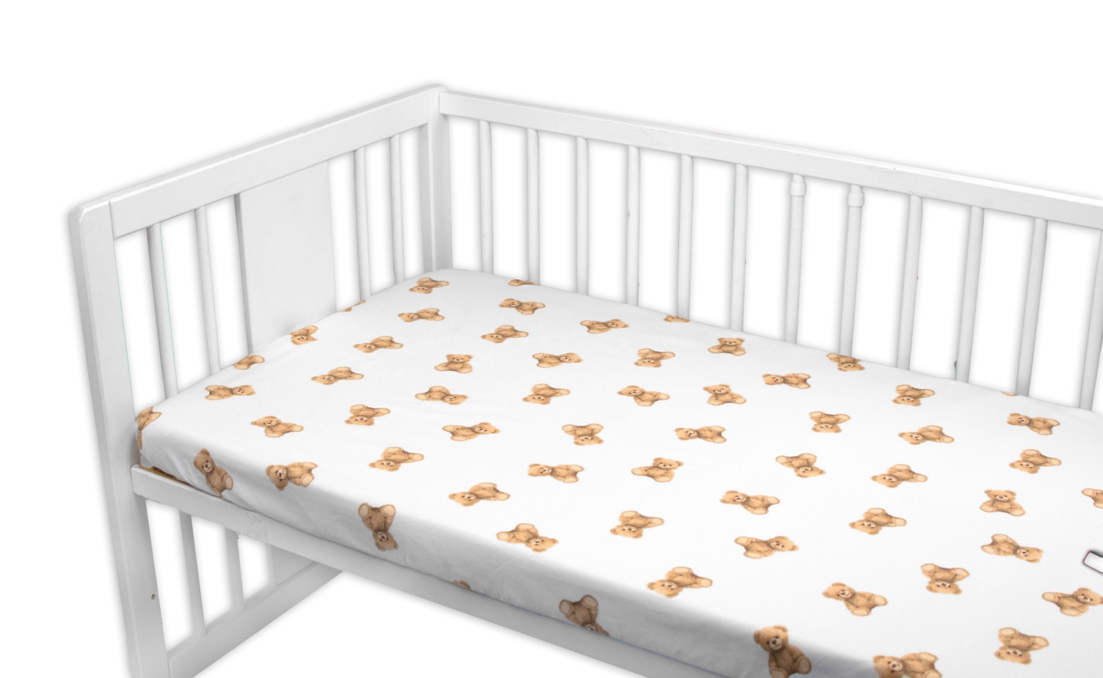 Prostěradlo do postýlky 120x60cm, bavlna, Míša - bílý s potiskem