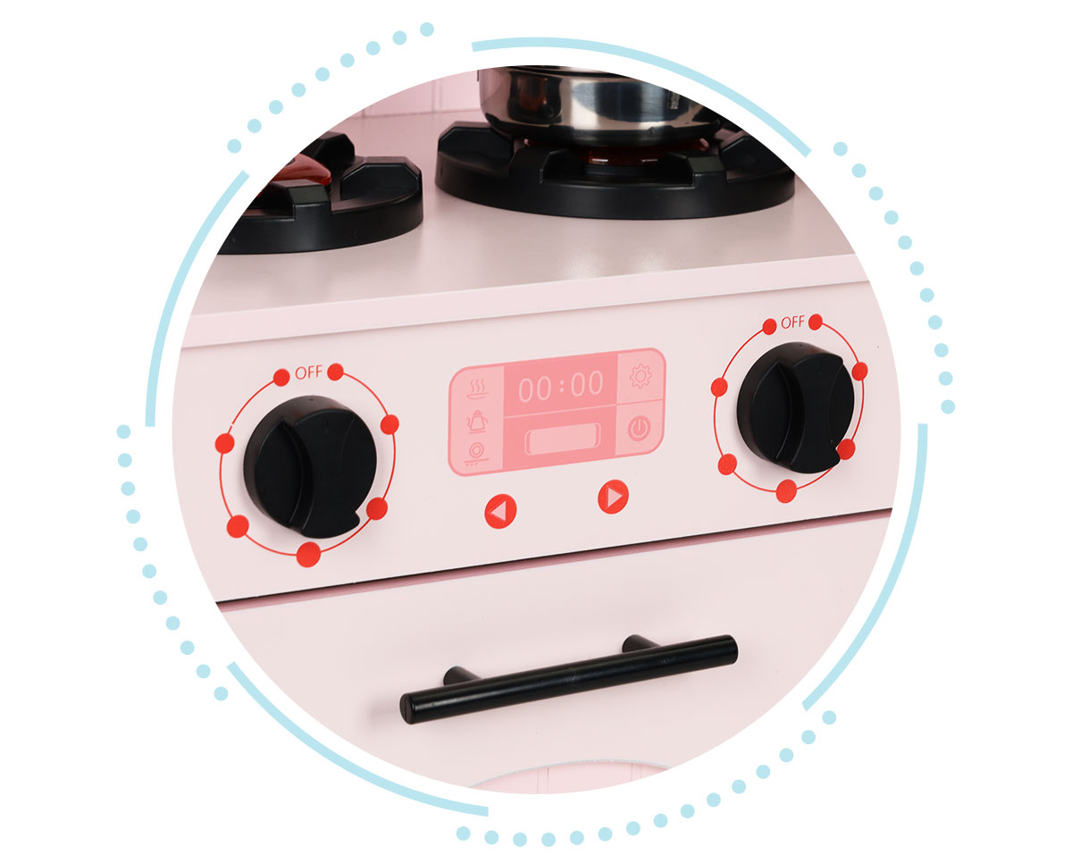 Dřevěná dětská kuchyňka s troubou, plotýnkami, mikrovlnkou a příslušenstvím