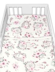 BABY NELLYS 3-dílná sada Mantinel s povlečením, Sny Jednorožce, bílá/růžová (1)