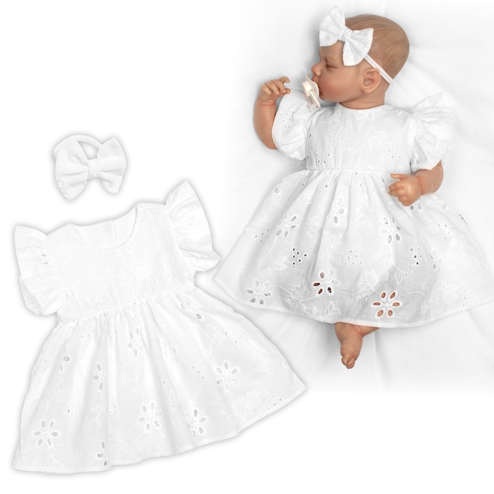 Sukničkobody s volánkem + čelenka Viktorie, kr. rukáv, Madeira, 2D sada, bílé, 68/74