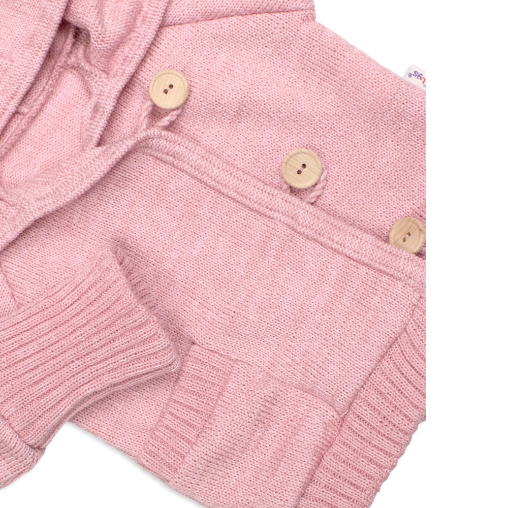 Rostoucí pletený svetřík s kapucí, zapínání knoflíčky - pudrově růžový, vel. 80/86
