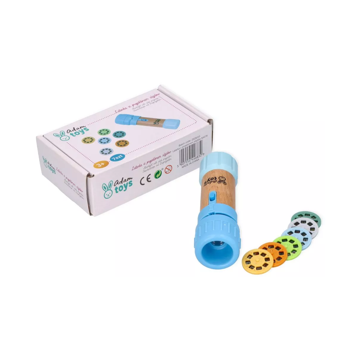 Dětská svítilna s projektorem Adam Toys – 48 obrázků, 6 disků, modrá, 3+