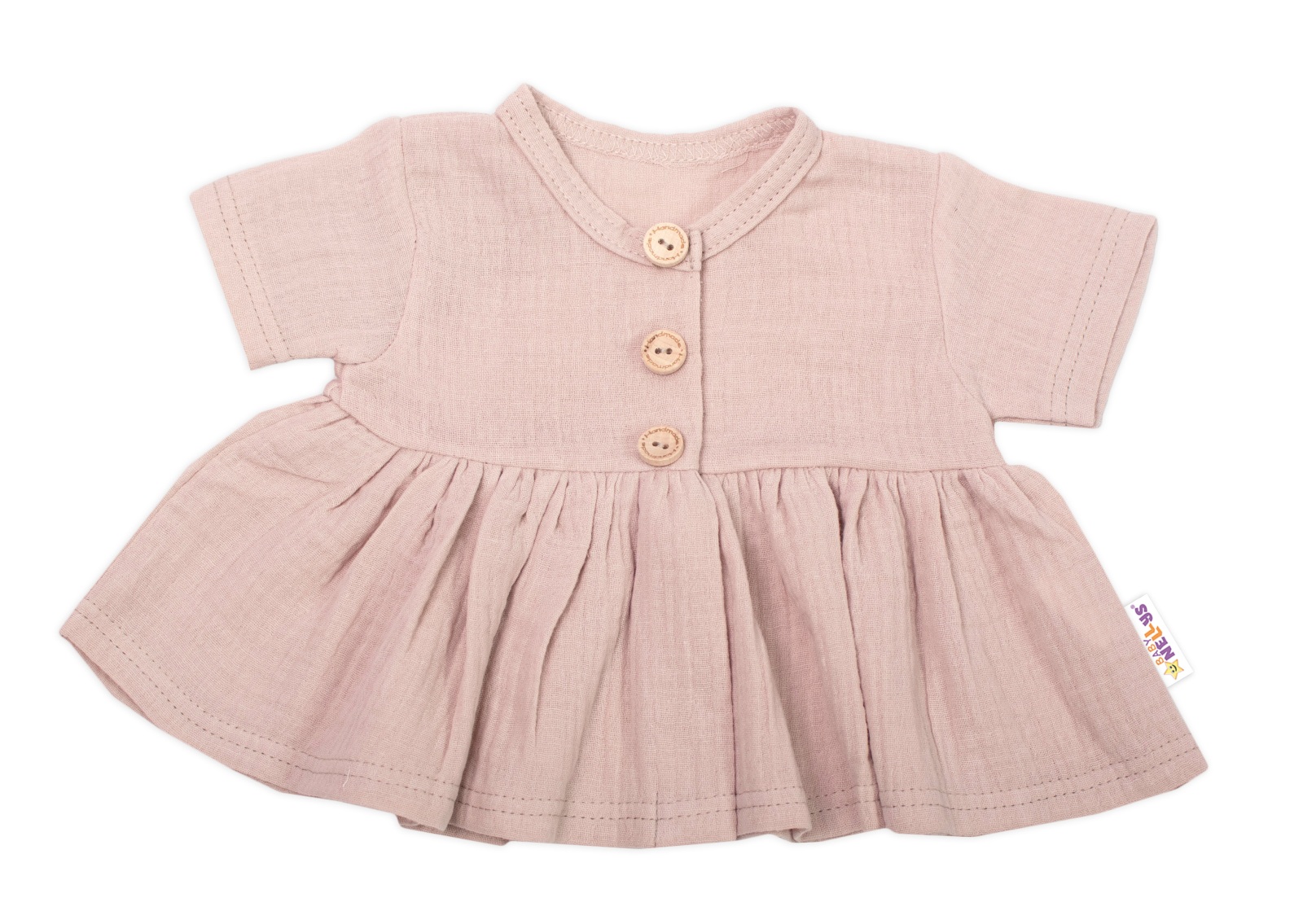 Baby Nellys 3-dílná mušelínová soupravička, tunika/halenka, kraťasky, čelenka, béžová