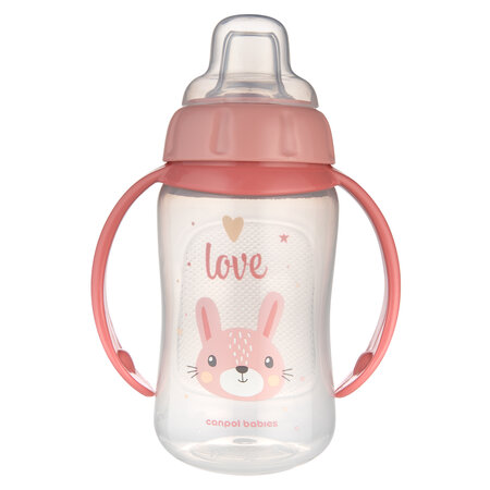 Tréninkový hrnek s měkkým silikonovým pítkem 320 ml, netekoucí, růžový