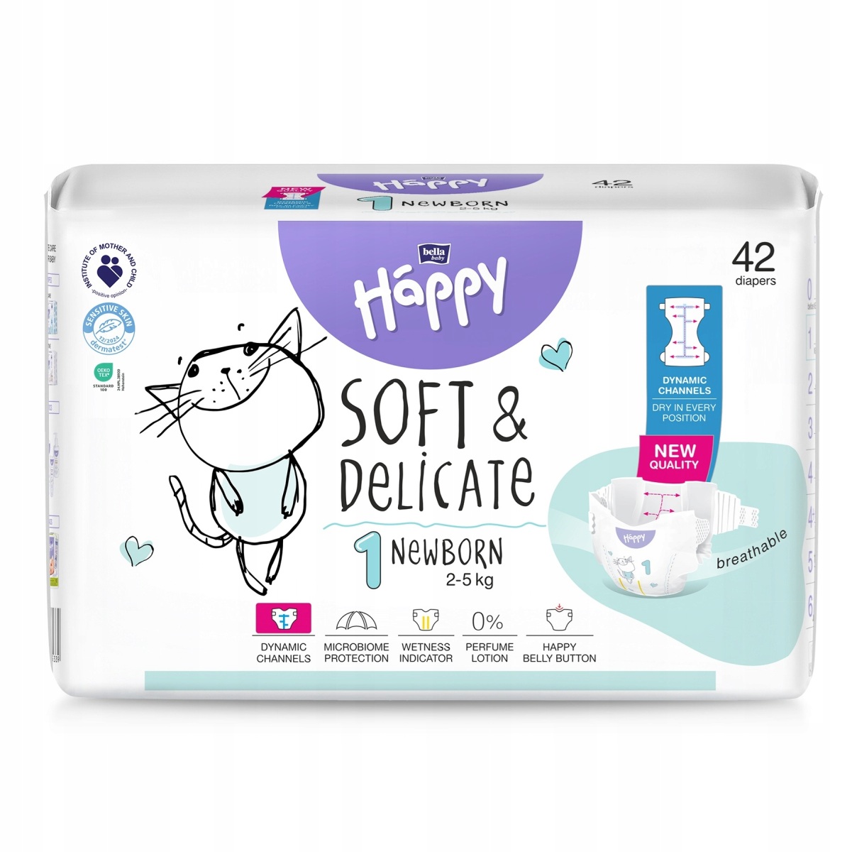 Dětské plenky pro novorozence, Happy Soft & Delicate Newborn 1 (2-5 kg) – jemné