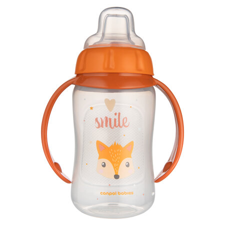Tréninkový hrnek s měkkým silikonovým pítkem 320 ml, netekoucí, oranž