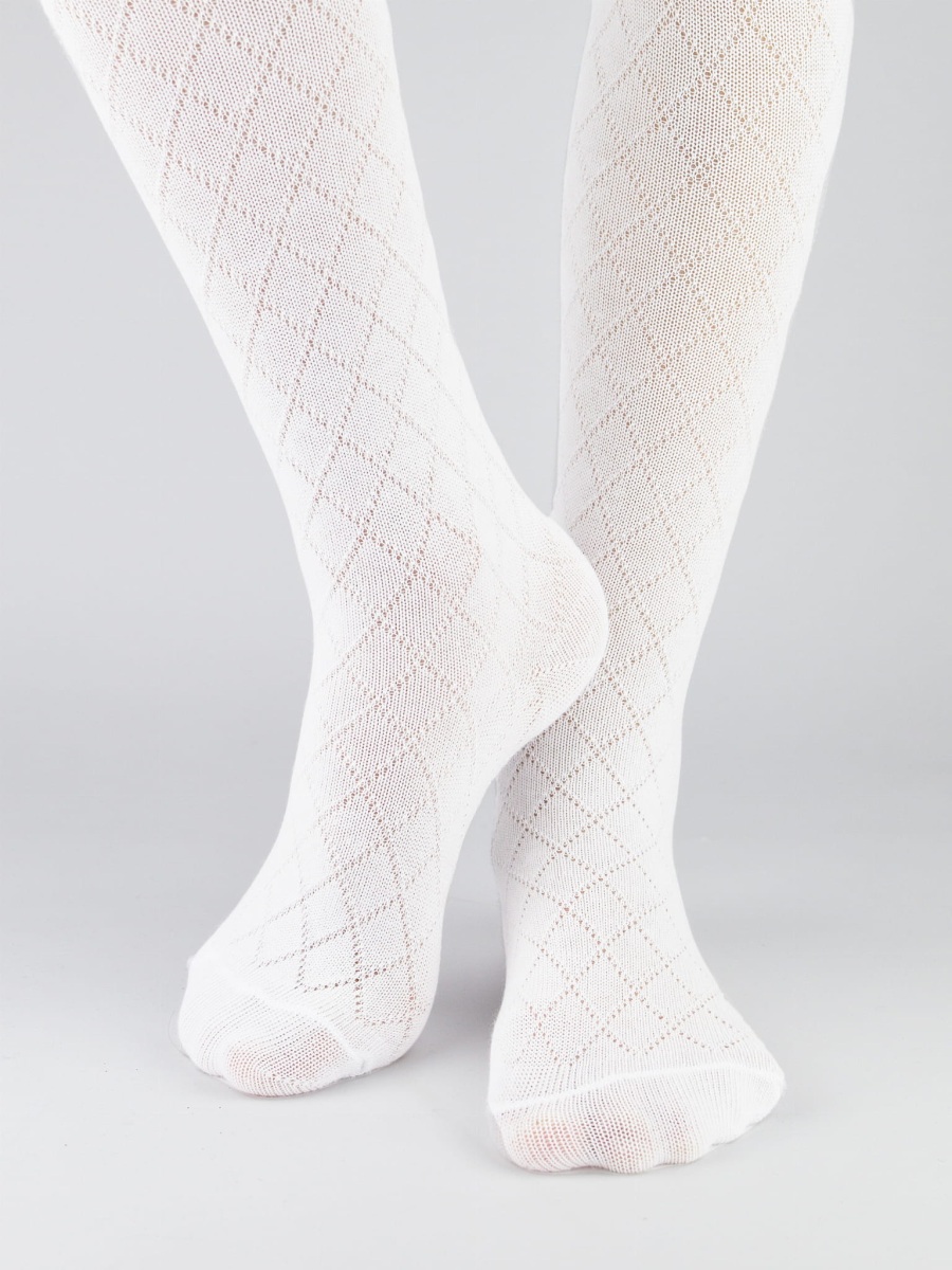 Dětské punčocháče bavlna, žakarový vzor, bílé, vel. 56/62