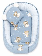 Oboustranné hnízdečko, podložka + polštářek 3D, Bavlna, Sleepy Teddy, modré