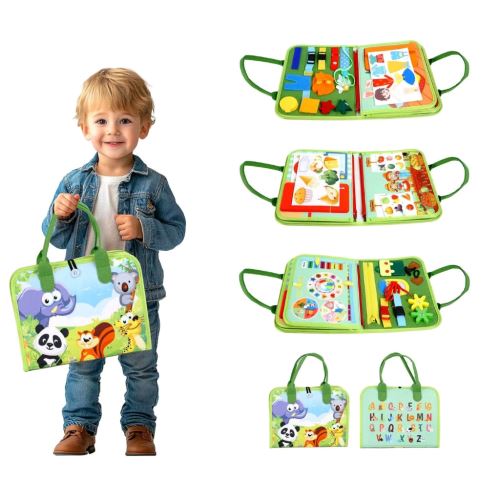 Senzorická busy kniha látková Safari 2Kids Toys – knoflíky, zipy, tkaničky