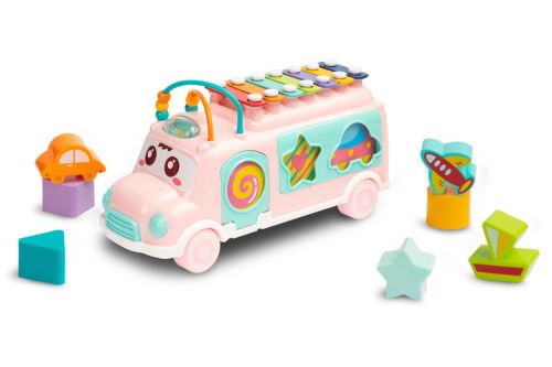 Edukační hudební autobus s vkládačkou, růžový (574335)