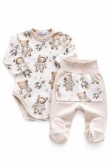 Sada body dl. rukáv, polodupačky 2D, Medvídek, béžová