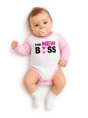Body dlouhý rukáv s vtipným textem Baby Nellys, The New Boss, holka