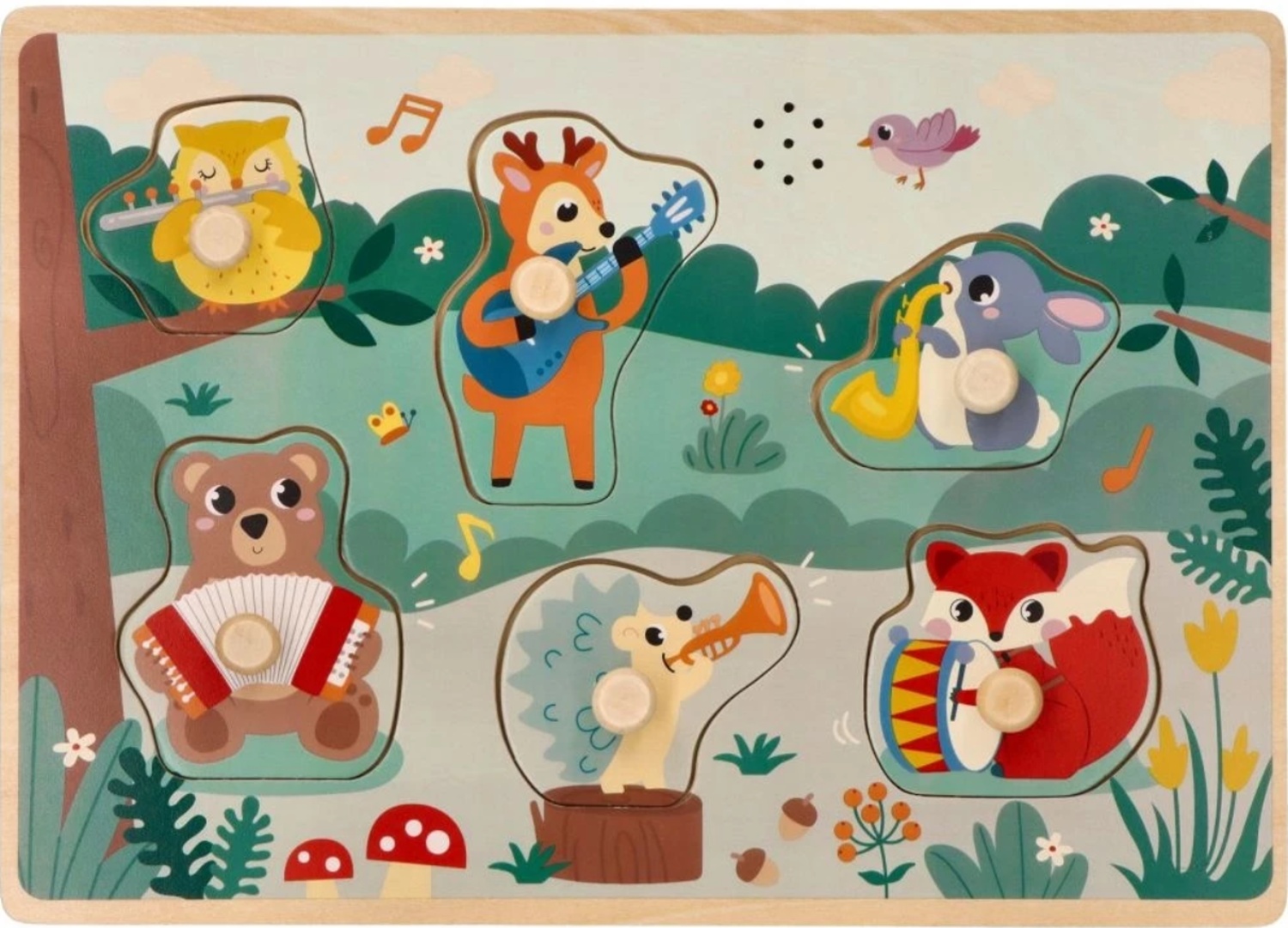 Dřevěná aktivní vkládačka se zvuky, Lesní zvířátka, přírodní