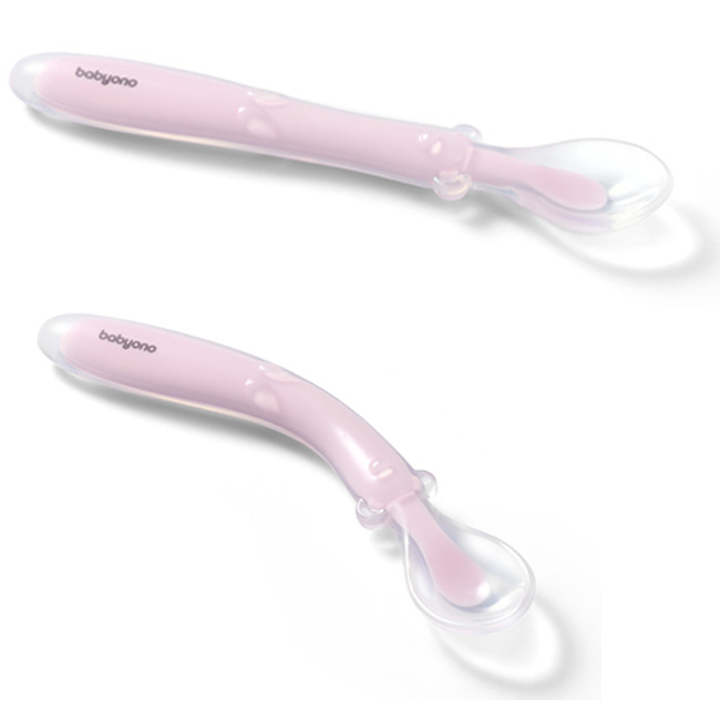 Silikonová lžička měkká, flexibilní - růžová, BabyOno