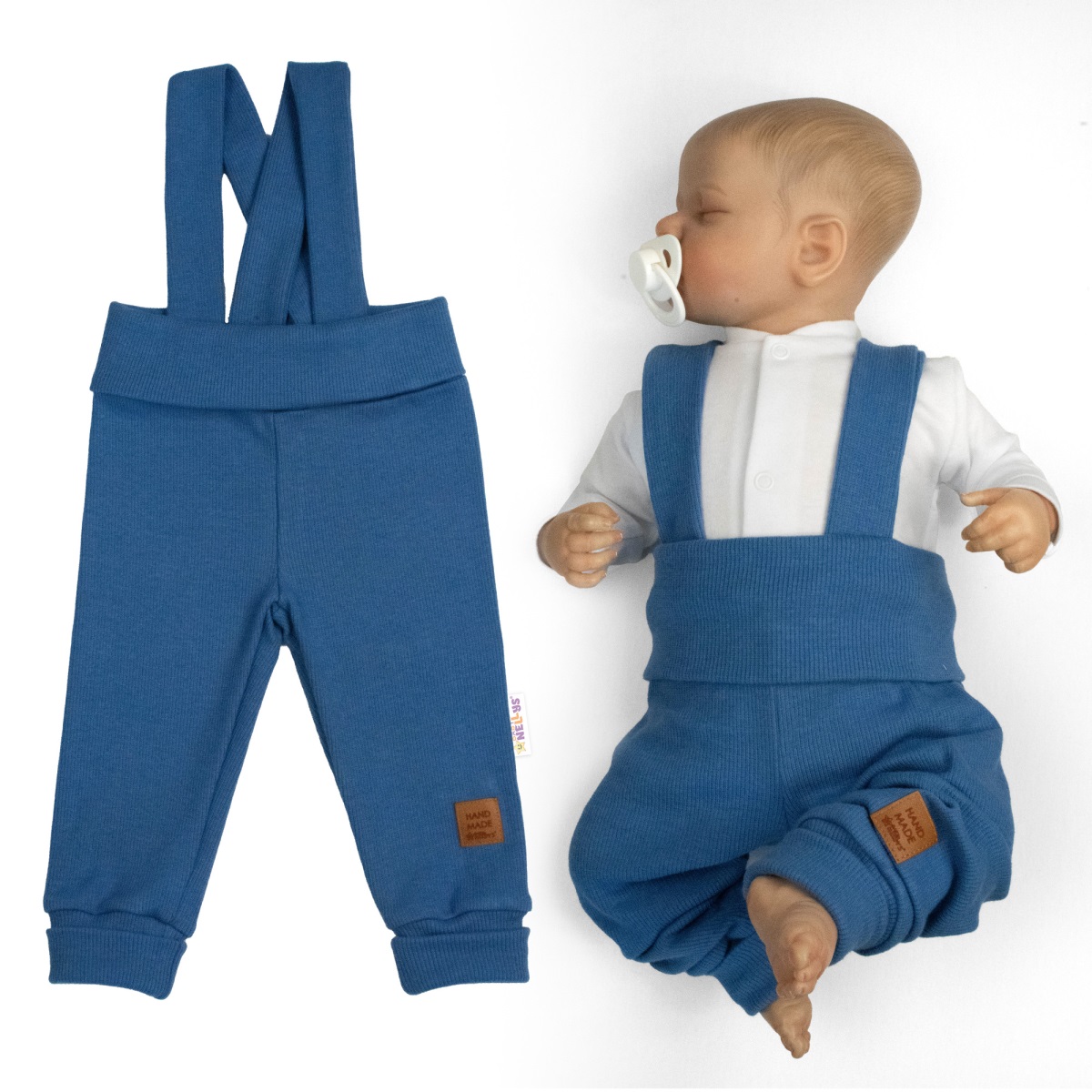 Rostoucí legíny se šlemi, žebrované s širokým pásem  - modré, 80/86