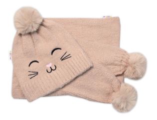 Zimní čepice s bambulí + šál, Kitty, Baby Nellys - cappuccino, vel. 54/58 Zimní čepice s bambulí + šál, Kitty, Baby Nellys - cappuccino, vel. 54/58