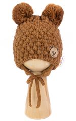 Zimní pletená čepice Teddy Bear na zavazování, hnědá, Baby Nellys (2)