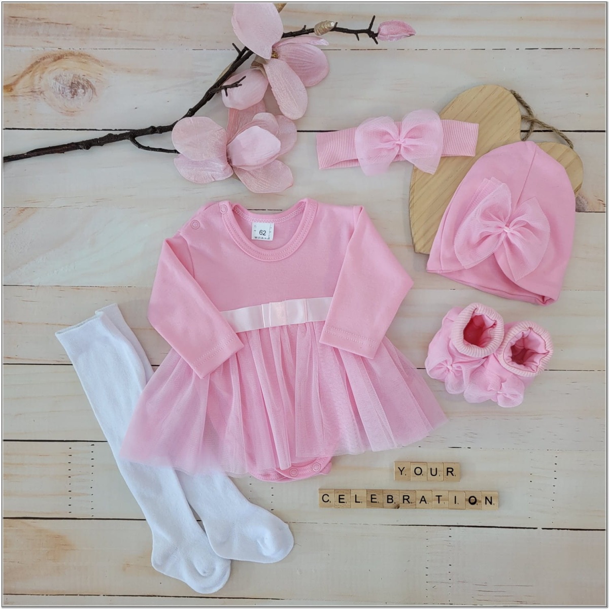 Z&Z 5-dílná soupravička sukničkobody, punčochy, čepička, čelenka, botky - růžová, vel. 80