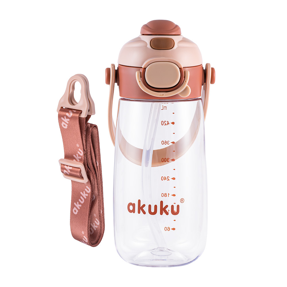 Dětská láhev na pití se slámkou, bidon 480 ml mocha – do školy, na sport i výlety