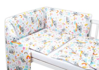 Baby Nellys 3-dílná sada Mantinel s povlečením - Koala a duha, bílá Baby Nellys 3-dílná sada Mantinel s povlečením - Koala a duha, bílá