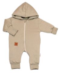 Bavlněný oteplený overálek s kapucí, rukavičky, botky, 3D sada Nature - taupe (2)