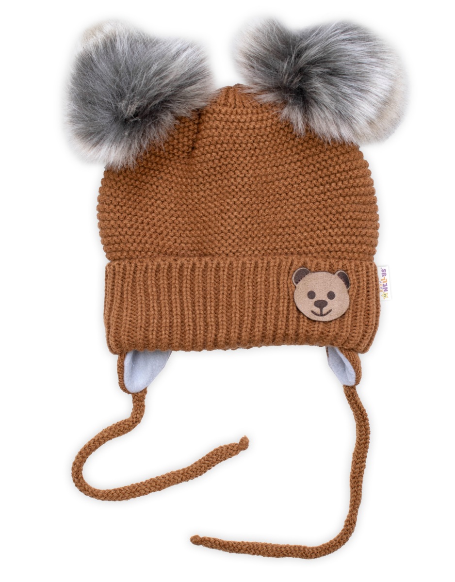 Dětská sada, zimní čepice s šálou + rukavičky 3D, Teddy Bear - hnědá