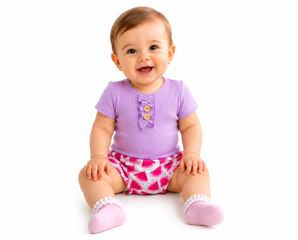 Baby Nellys Kojenecké žebrované body s knoflíčky kr. rukáv, Girl - lila