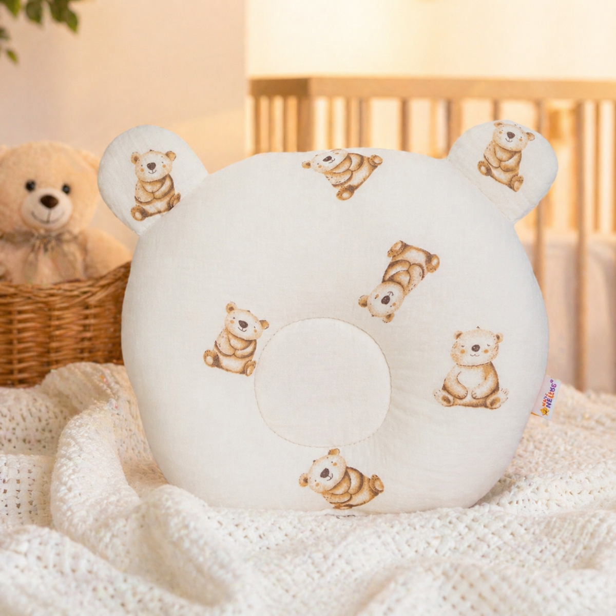 Mušelínový tvarovaný polštářek Medvídek, béžová