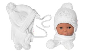 Zimní čepička s šálou - Autíčko bílá, 0-6m, Baby Nellys