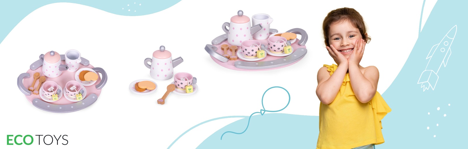 Dětská dřevěná čajová sada s šálky a  konvičkou,15 dílů