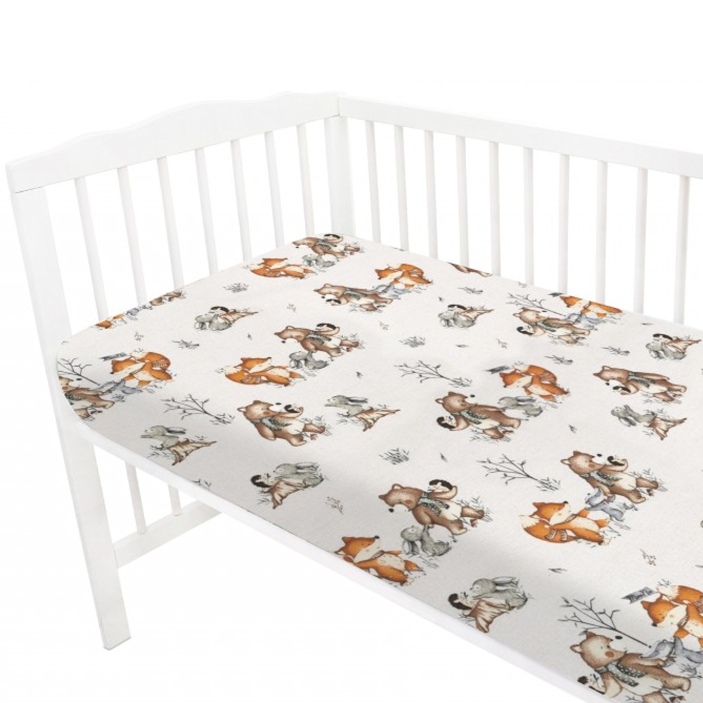 Prostěradlo do postýlky 120x60cm, bavlna, Friends time - latte