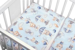 BABY NELLYS 3-dílná sada Mantinel s povlečením, Létající zvířátka, modré (2)