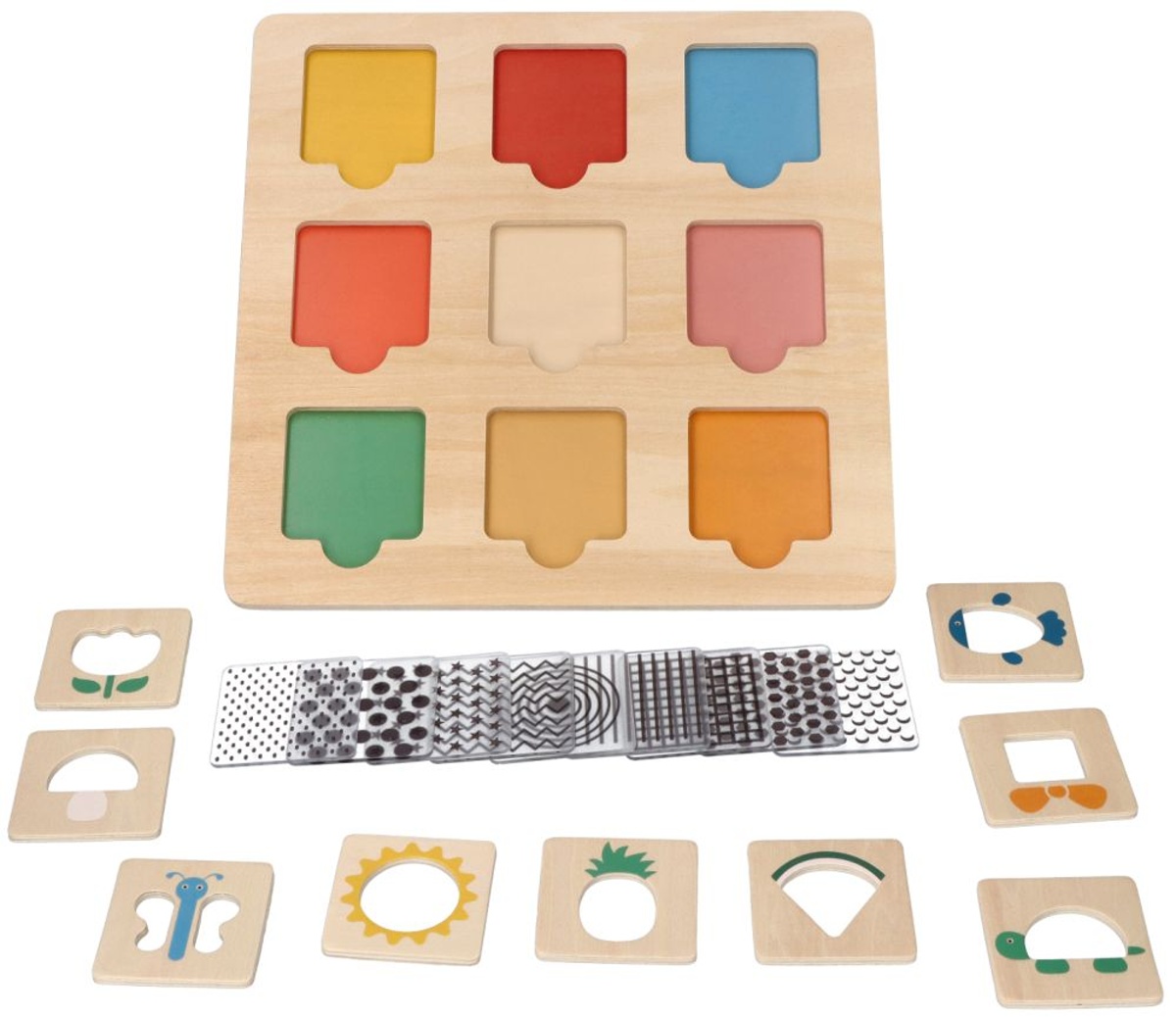 Dřevěná aktivní vkládačka/puzzle se vzory, přírodní