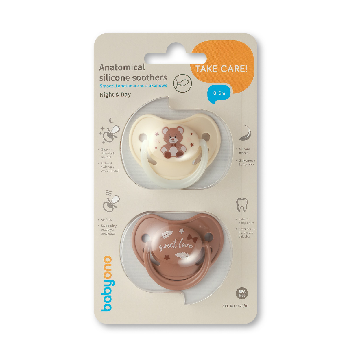 Dudlík silikonový, anatomický tvar, 0-6m, 2 ks - Sweet Love