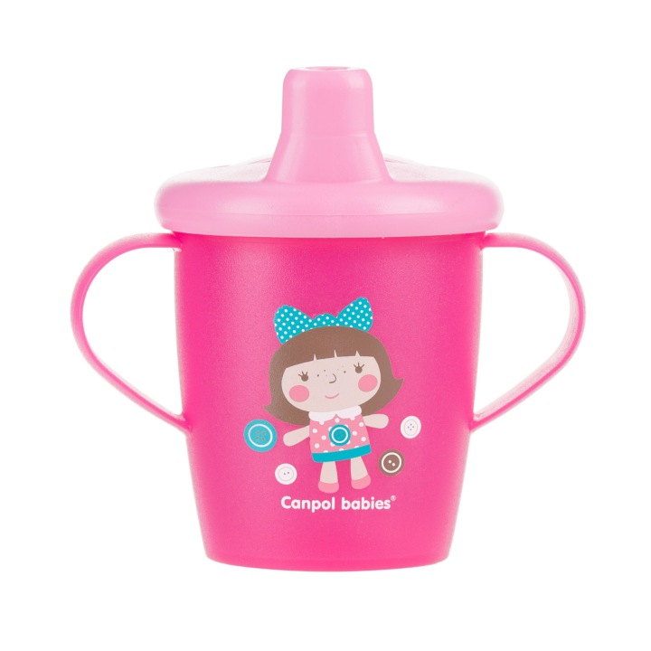 Nekapající dětský hrnek s úchyty, 12m+, 250ml - růžový
