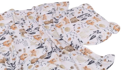 Sada do postýlky, bambusová 2D - dečka + polštářek, Bamboo Happy Animals, bílá (2)