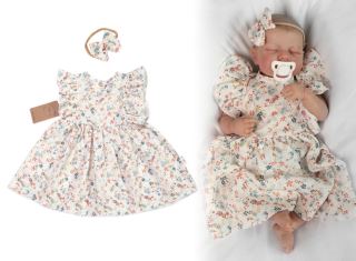 Mušelínové šatičky + čelenka 2-dílná sada Luční kvítky, Baby Nellys, smetanové (2)