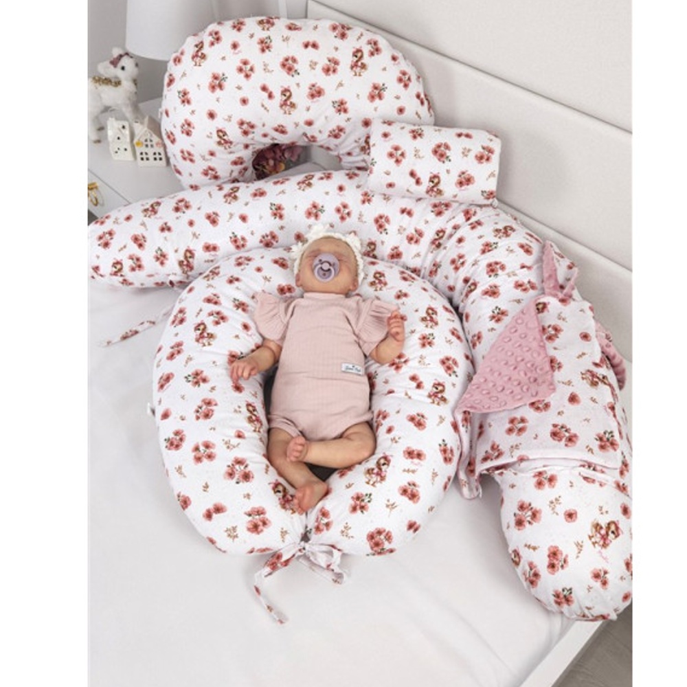 Kojící polštář/relaxační poduška, bavlna, 185 cm, Kačenky - bílá, pudrově růžová