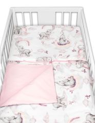 3-dílná sada Mantinel s povlečením Baby Nellys, Slon a Duha, růžová/bílá (1)
