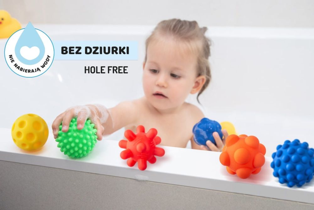 Tullo Senzorické míčky barevné 5 ks bez dírek – 59–77 mm, 0m+, mix barev