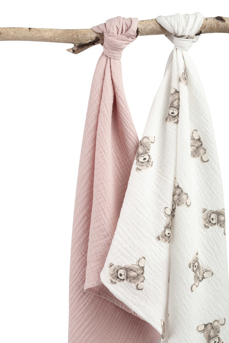 Mušelínové pleny krešované 60×75 cm Teddy Pink – sada 2 ks