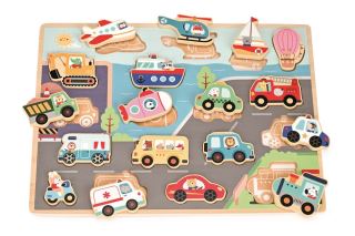 Dřevěné 3D puzzle Doprava, velké – Lelin Dřevěné 3D puzzle Doprava, velké – Lelin