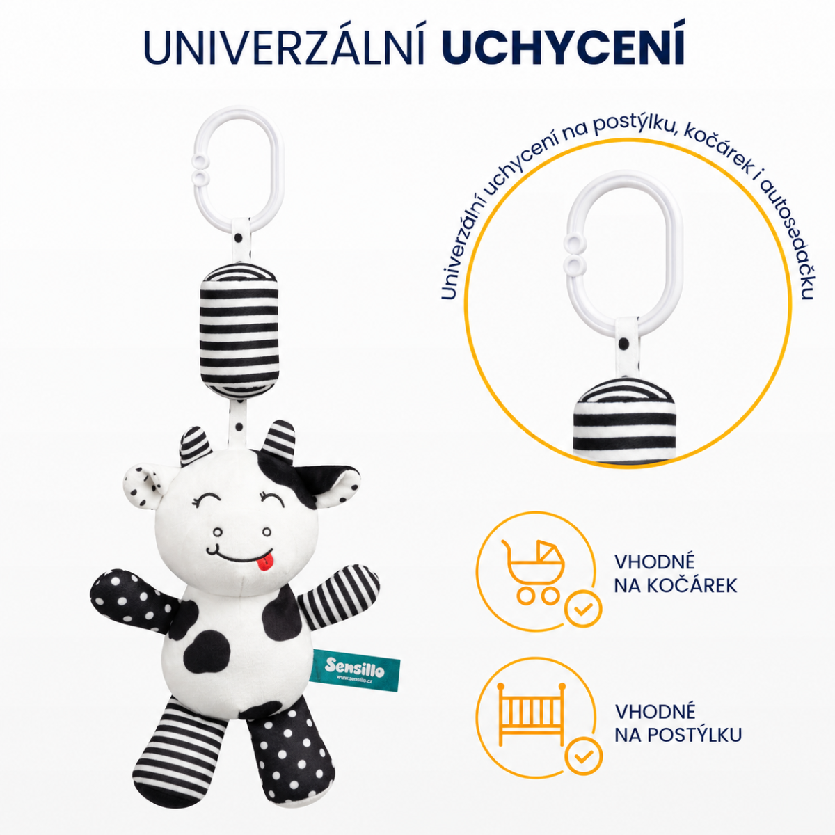 Závěsná hračka nejen do kočárku BLACK&WHITE - Kravička