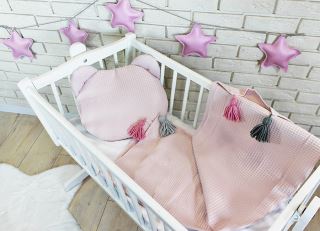Baby Nellys Dětská vaflová 2 dílná sada Medvídek - starorůžová (1)