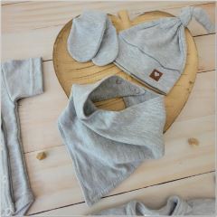 Sada do porodnice 6D, body, polodupačky, košilka, čepička, rukavičky, šátek, šedá (8)