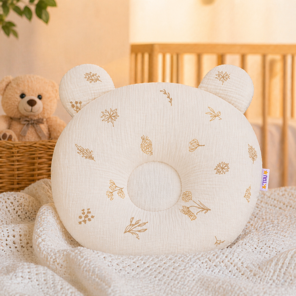 Mušelínový tvarovaný polštářek Louka Nature, béžová