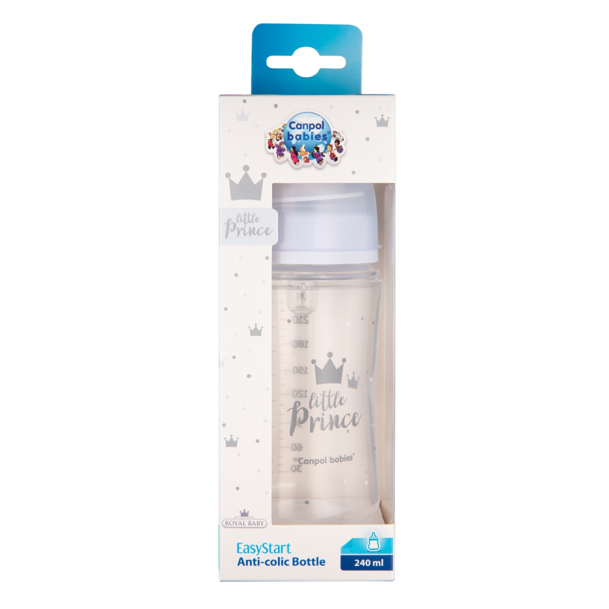 Kojenecká lahev 240 ml, ROYAL BABY Little Prince antikoliková, modrá