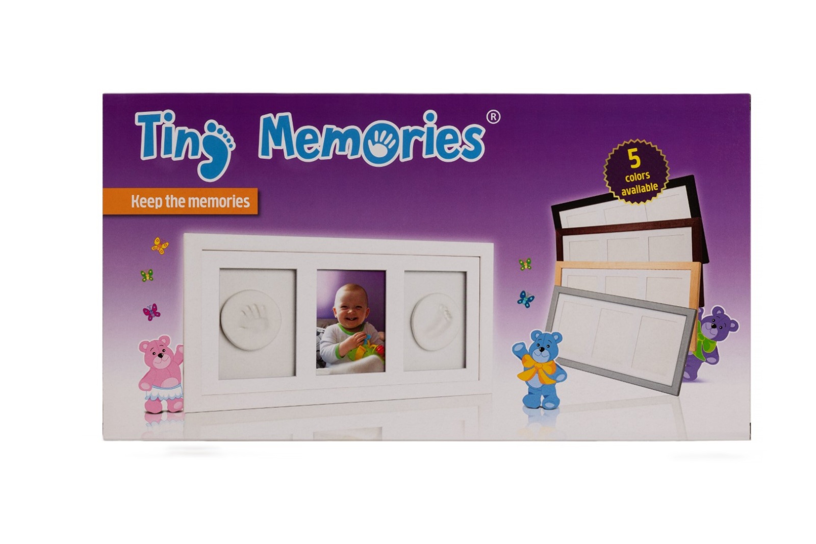 Sada na otisky nožiček či ručiček, trojrámek - dárková sada pro miminko - stříbrná